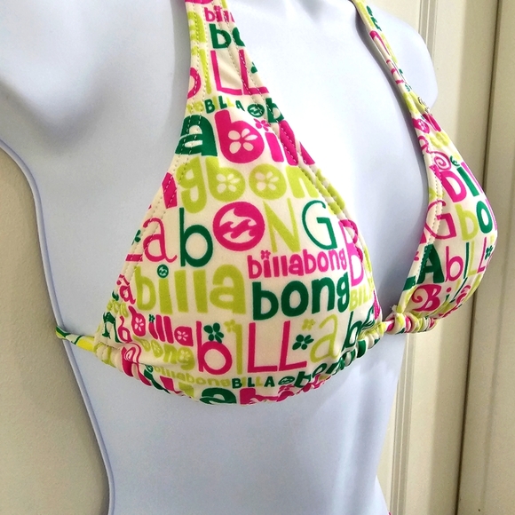 🆑️ BILLABONG Bright Neon Bikini | Triangle Top Halter Closure Side Tie S - Picture 5 of 16